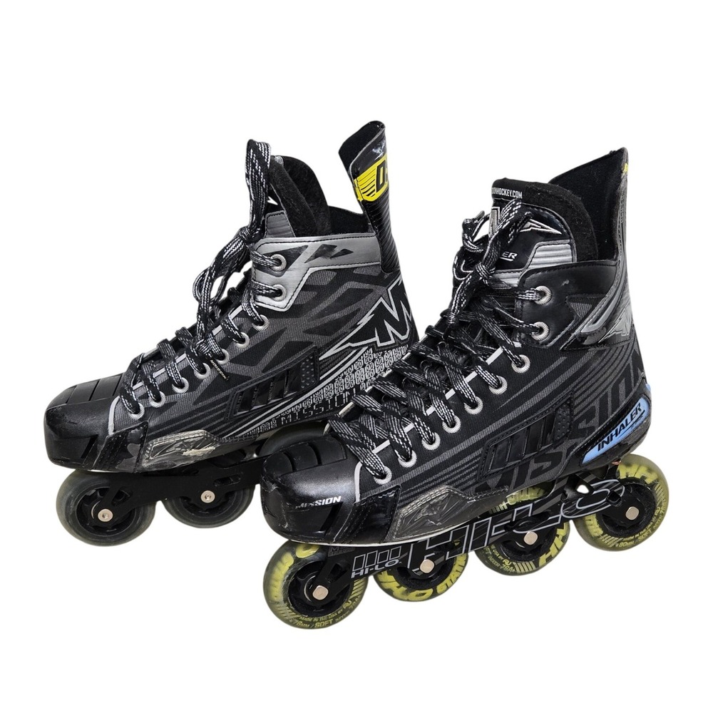 Mission Inhaler DS3 Inline Hockey Skates Black Silver Yellow Size 8 EE 9.5 US